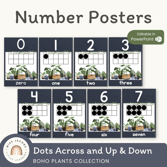 Number Posters with Ten Frames (Dark) - Boho Plants Decor