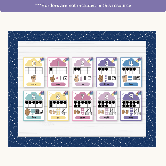 Number Posters with Ten Frames - Dreamy Space Classroom Decor - Miss Jacobs Little Learners