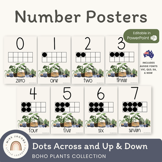 Number Posters with Ten Frames (Light) - Boho Plants Decor
