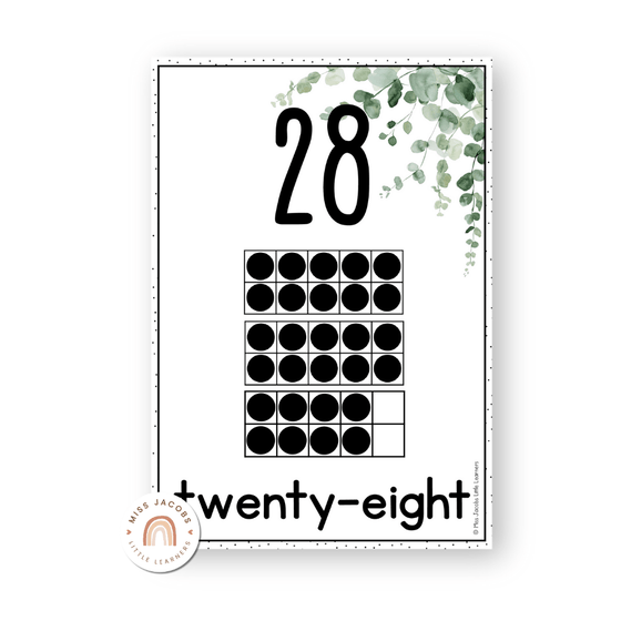 Number Posters with Ten Frames - Modern Botanical Decor - Miss Jacobs Little Learners