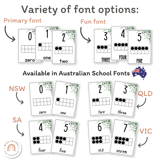 Number Posters with Ten Frames - Modern Botanical Decor - Miss Jacobs Little Learners