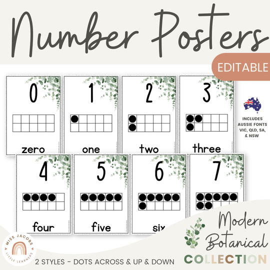 Number Posters with Ten Frames - Modern Botanical Decor
