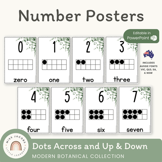 Number Posters with Ten Frames - Modern Botanical Decor