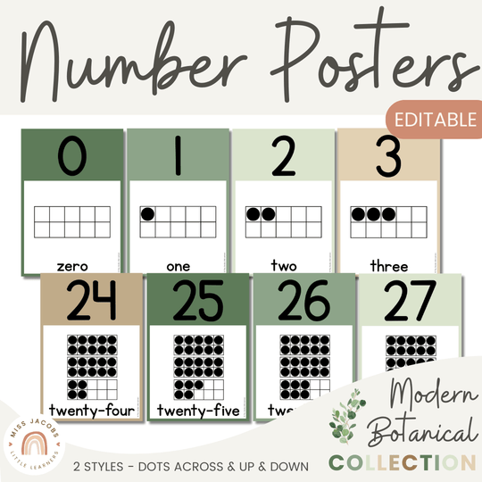 Number Posters with Ten Frames - Modern Botanical Theme