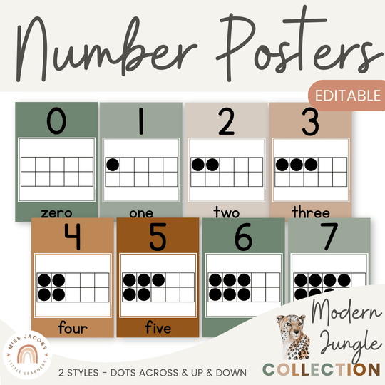 Number Posters with Ten Frames - Modern Jungle Earthy Decor