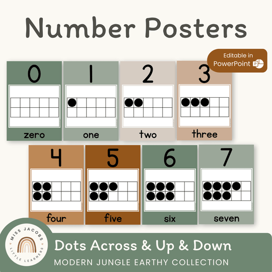 Number Posters with Ten Frames - Modern Jungle Earthy Decor