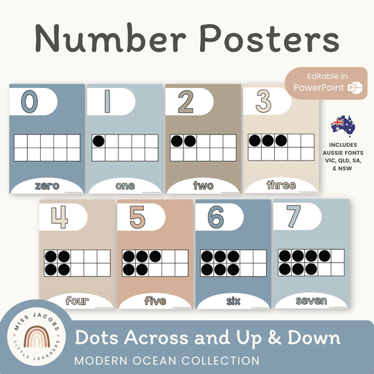 Number Posters with Ten Frames - Modern Ocean Decor