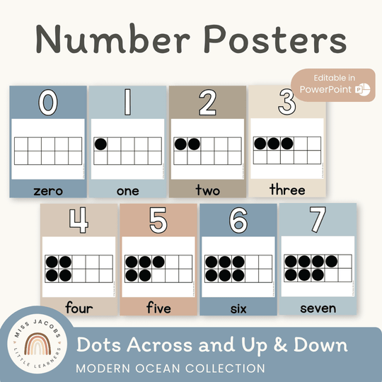 Number Posters with Ten Frames - Modern Ocean Theme