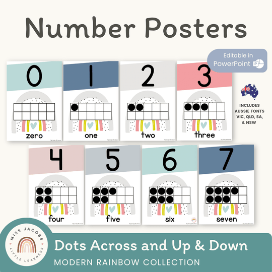 Number Posters with Ten Frames - Modern Rainbow Classroom Decor