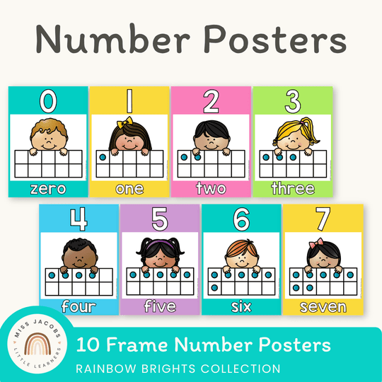 Number Posters with Ten Frames | Rainbow Classroom Decor