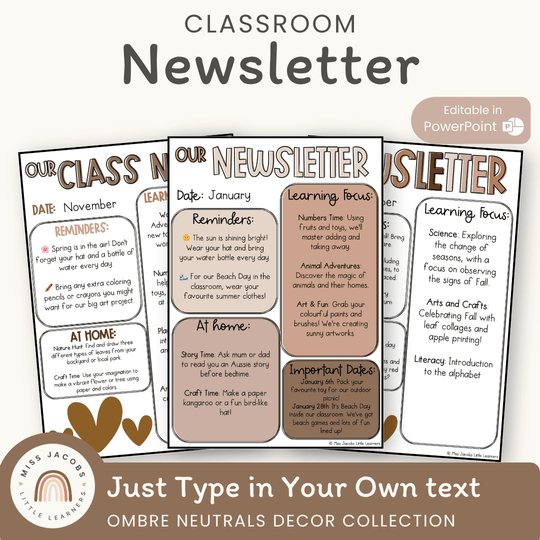 Ombre Neutrals Classroom Newsletter Templates