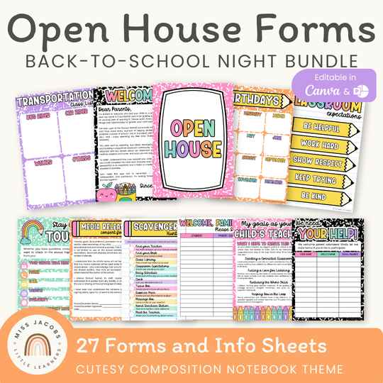 Open House Forms Back To School Night Bundle - Cutesy Theme