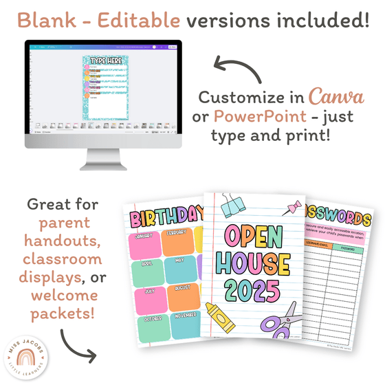 Open House Forms Back To School Night Bundle - Cutesy Theme - Miss Jacobs Little Learners