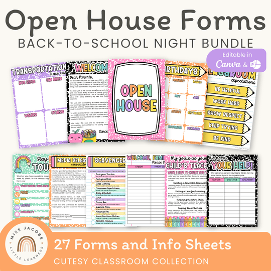 Open House Forms Back To School Night Bundle - Cutesy Theme