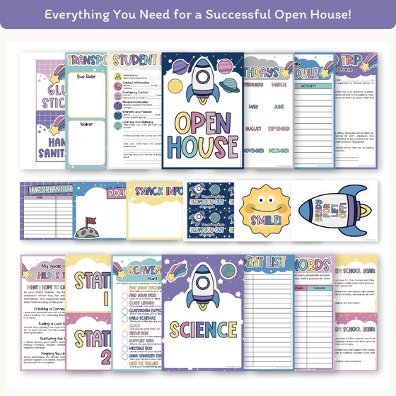 Open House Forms Back To School Night Bundle - Dreamy Space Classroom Decor - Miss Jacobs Little Learners