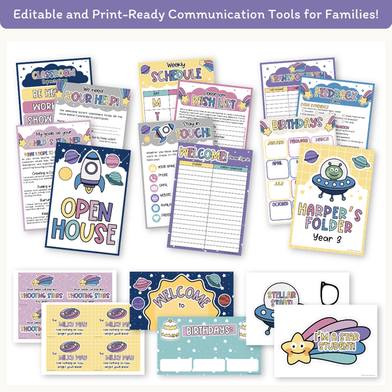 Open House Forms Back To School Night Bundle - Dreamy Space Classroom Decor - Miss Jacobs Little Learners