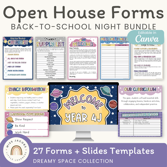 Open House Forms Back To School Night Bundle - Dreamy Space Classroom Decor