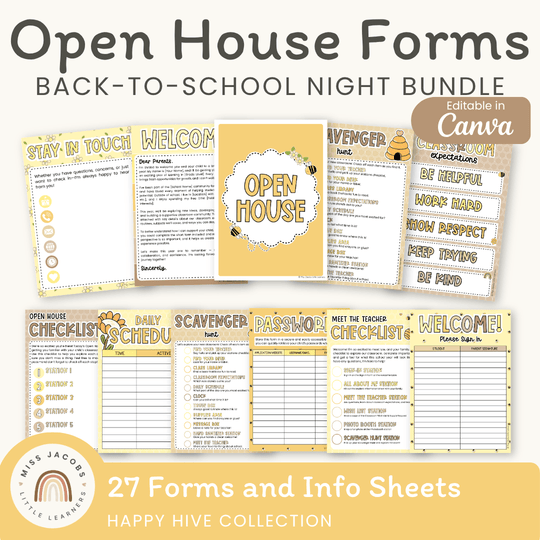 Open House Forms Back To School Night Bundle - Happy Hive Classroom Decor