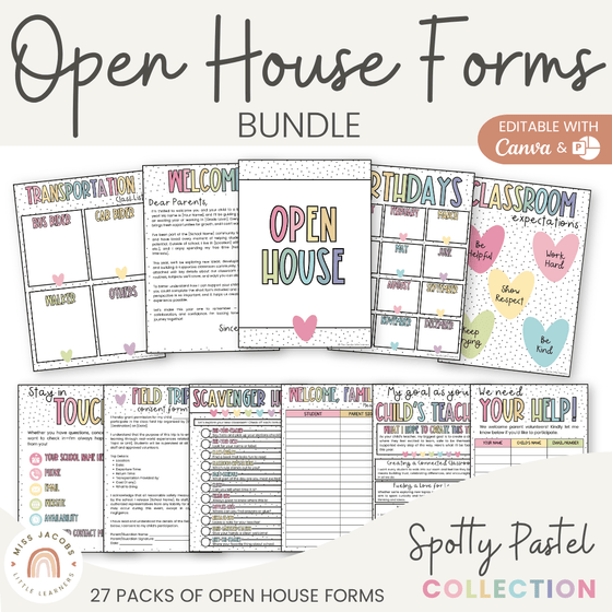 Open House Forms Back To School Night Bundle - Spotty Pastel Theme - Miss Jacobs Little Learners