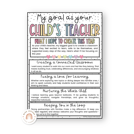Open House Forms Back To School Night Bundle - Spotty Pastel Theme - Miss Jacobs Little Learners