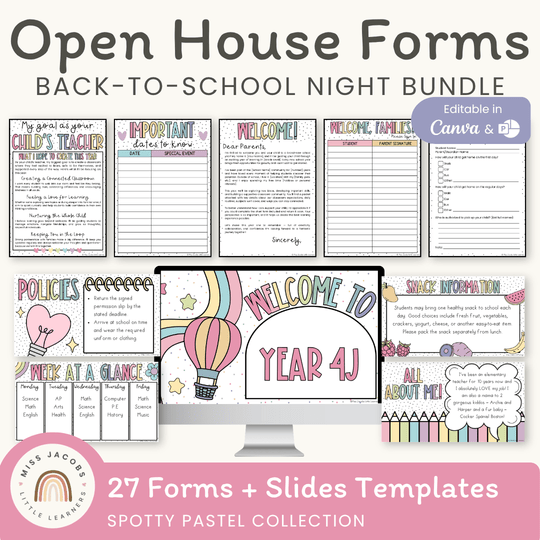 Open House Forms Back To School Night Bundle - Spotty Pastel Theme