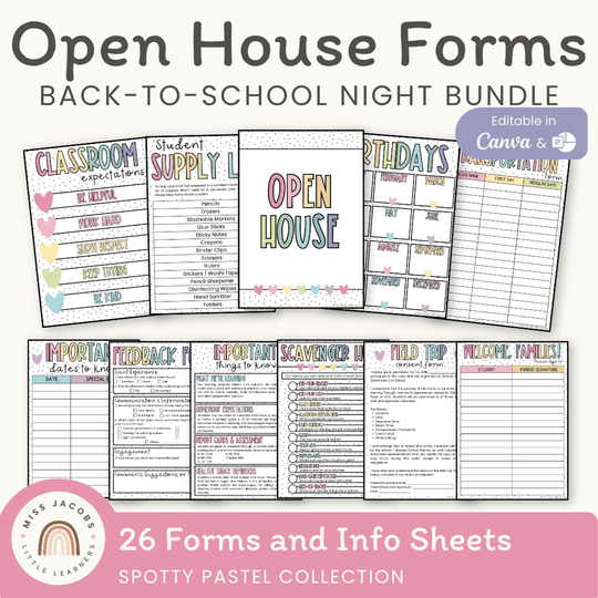 Open House Forms Back To School Night Bundle - Spotty Pastel Theme