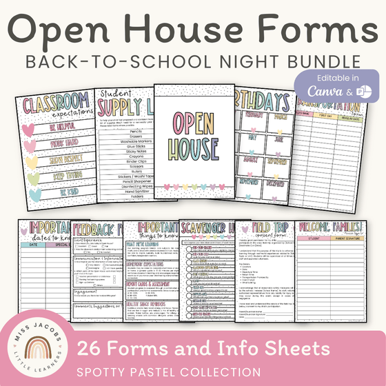 Open House Forms Back To School Night Bundle - Spotty Pastel Theme - Miss Jacobs Little Learners