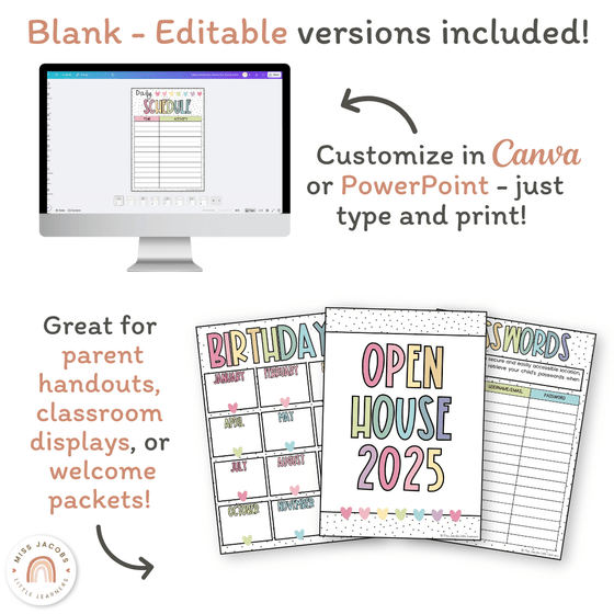 Open House Forms Back To School Night Bundle - Spotty Pastel Theme - Miss Jacobs Little Learners