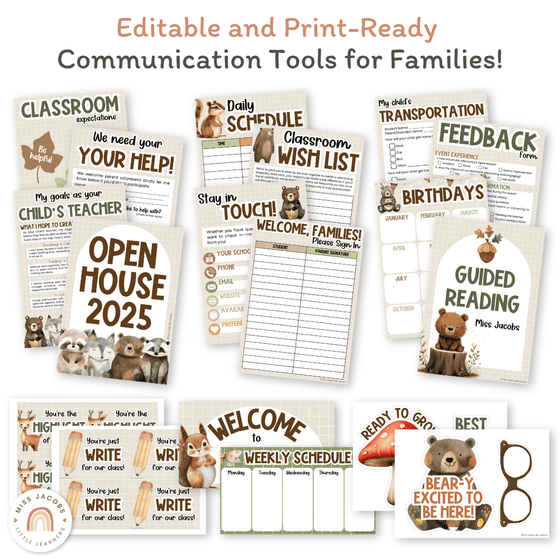 Open House Forms Back To School Night Bundle - Woodland Theme - Miss Jacobs Little Learners
