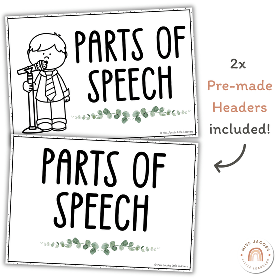 Parts of Speech Posters - Anchor Charts in Earthy Botanical Theme | EDITABLE - Miss Jacobs Little Learners