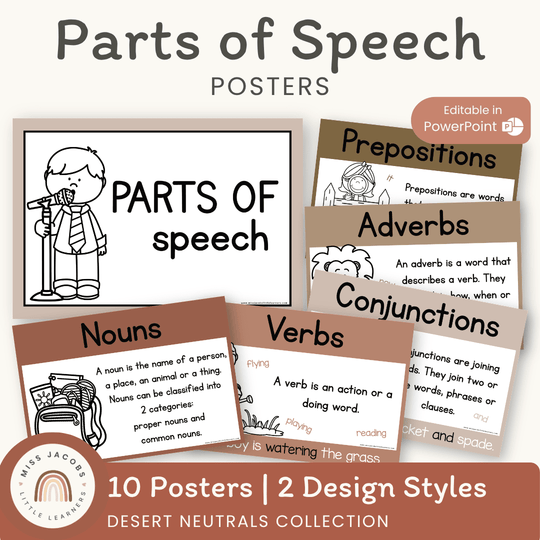 Parts of Speech Posters | BOHO VIBES | Desert Neutrals Decor | Editable