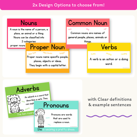 Parts of Speech Posters - Bright Theme - Miss Jacobs Little Learners