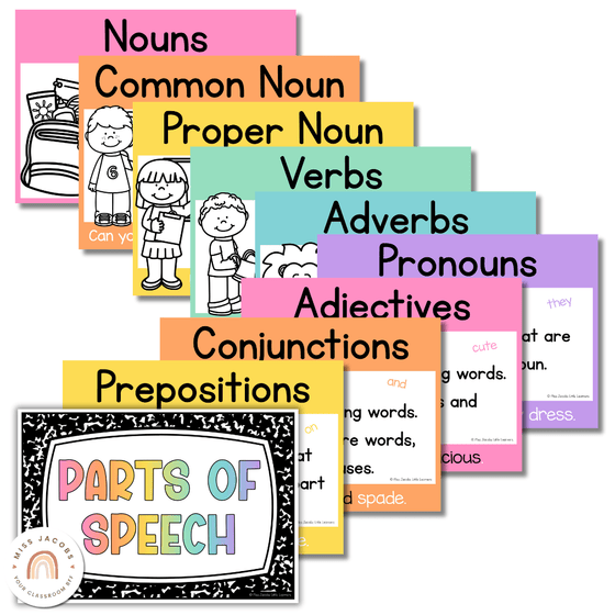 Parts of Speech Posters - Cutesy Classroom Decor - Miss Jacobs Little Learners