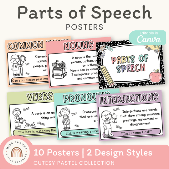 Parts of Speech Posters - Cutesy Pastel English Decor