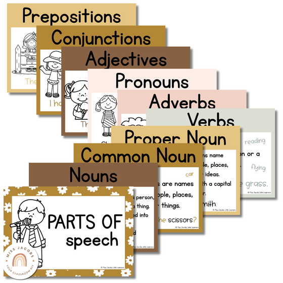 Parts of Speech Posters | Daisy Gingham Neutrals English Classroom Decor - Miss Jacobs Little Learners