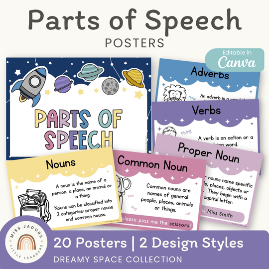Parts of Speech Posters - Dreamy Space Theme