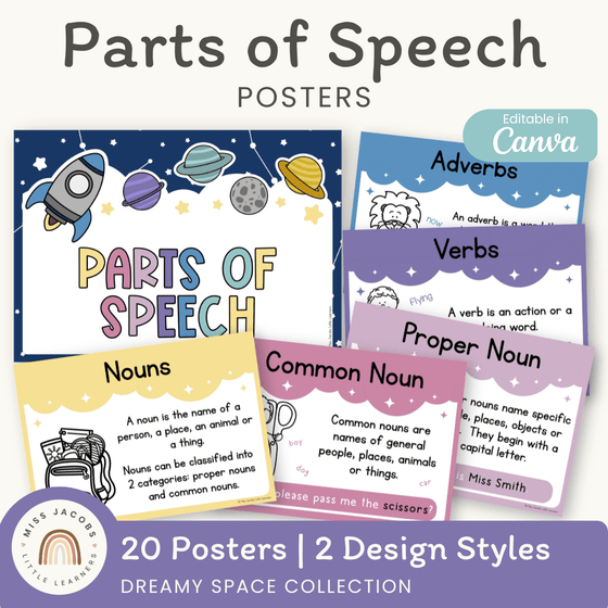 Parts of Speech Posters - Dreamy Space Theme - Miss Jacobs Little Learners