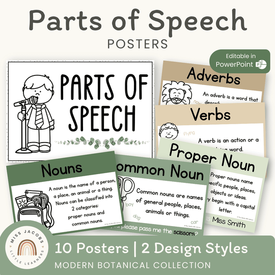 Parts of Speech Posters - Modern Botanical Classroom Decor