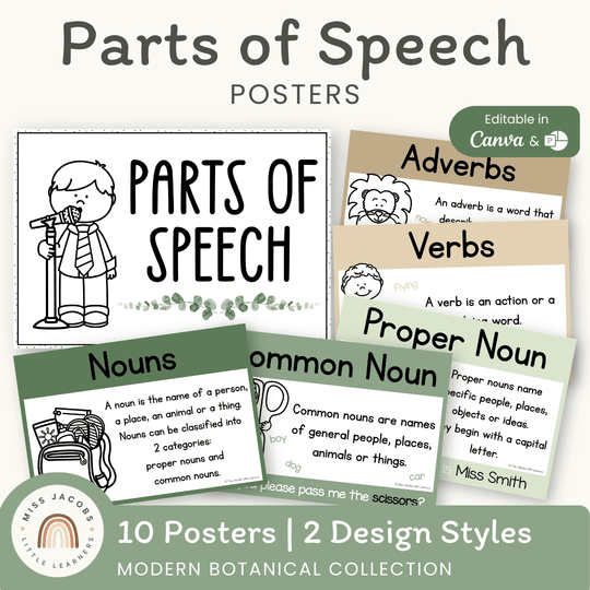 Parts of Speech Posters - Modern Botanical Classroom Decor
