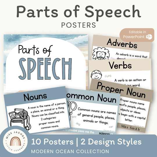Parts of Speech Posters - Modern Ocean Classroom Decor