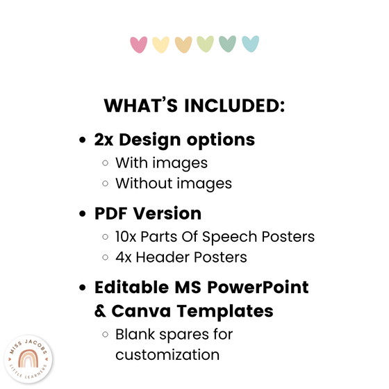 Parts of Speech Posters - Pastel Theme - Miss Jacobs Little Learners