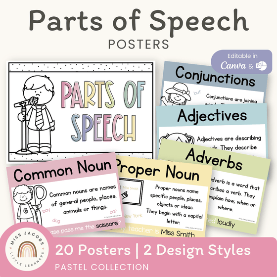 Parts of Speech Posters - Pastel Theme - Miss Jacobs Little Learners