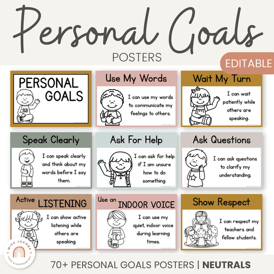Personal Goals Posters | Neutral Toned Classroom Decor - Miss Jacobs Little Learners