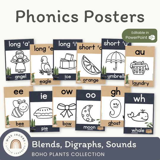 Phonics Posters - Boho Plants Classroom Decor