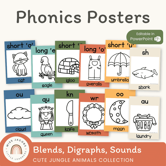 Phonics Posters - Cute Jungle Animals Theme