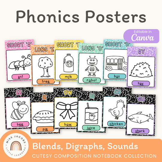 Phonics Posters - Cutesy Composition Notebook English Decor