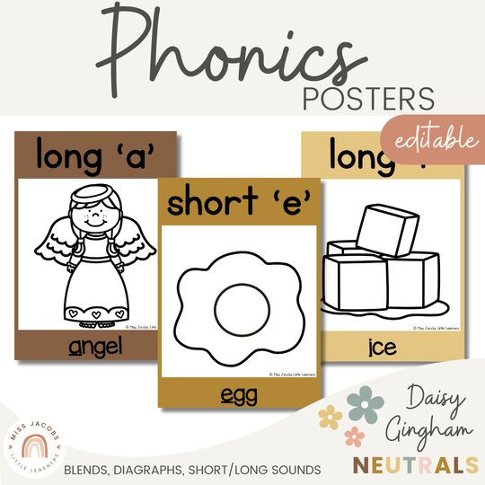 Phonics Posters - Daisy Gingham Neutrals Decor