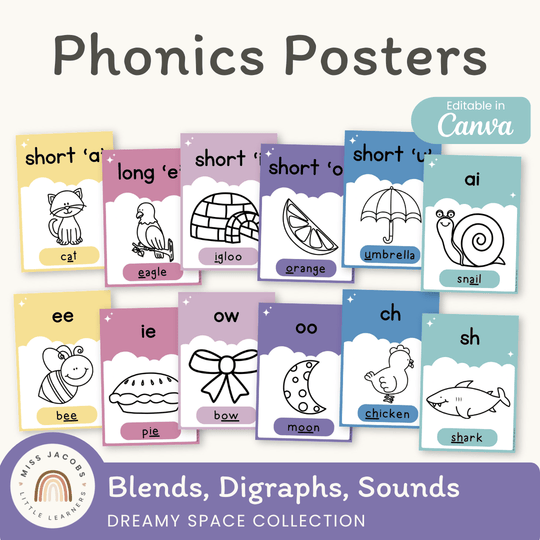 Phonics Posters - Dreamy Space Classroom Decor