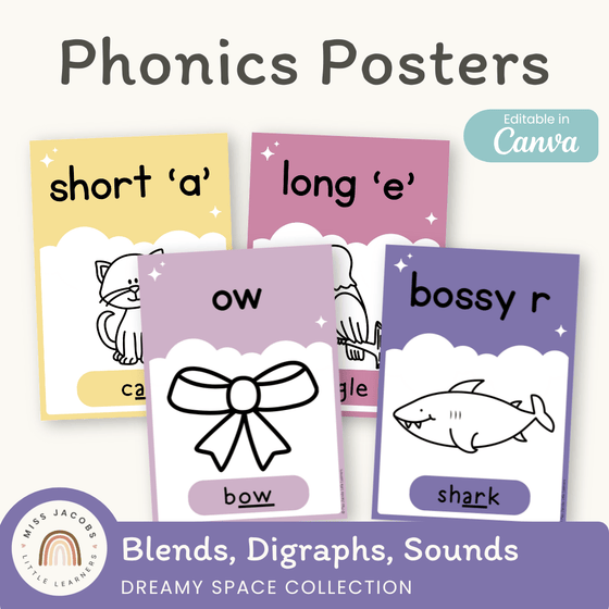 Phonics Posters - Dreamy Space Classroom Decor - Miss Jacobs Little Learners