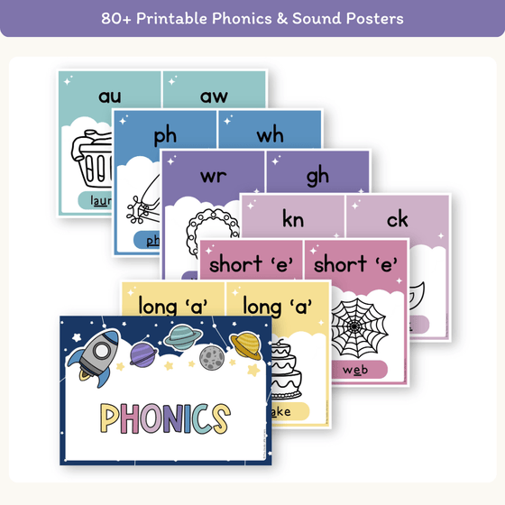 Phonics Posters - Dreamy Space Classroom Decor - Miss Jacobs Little Learners